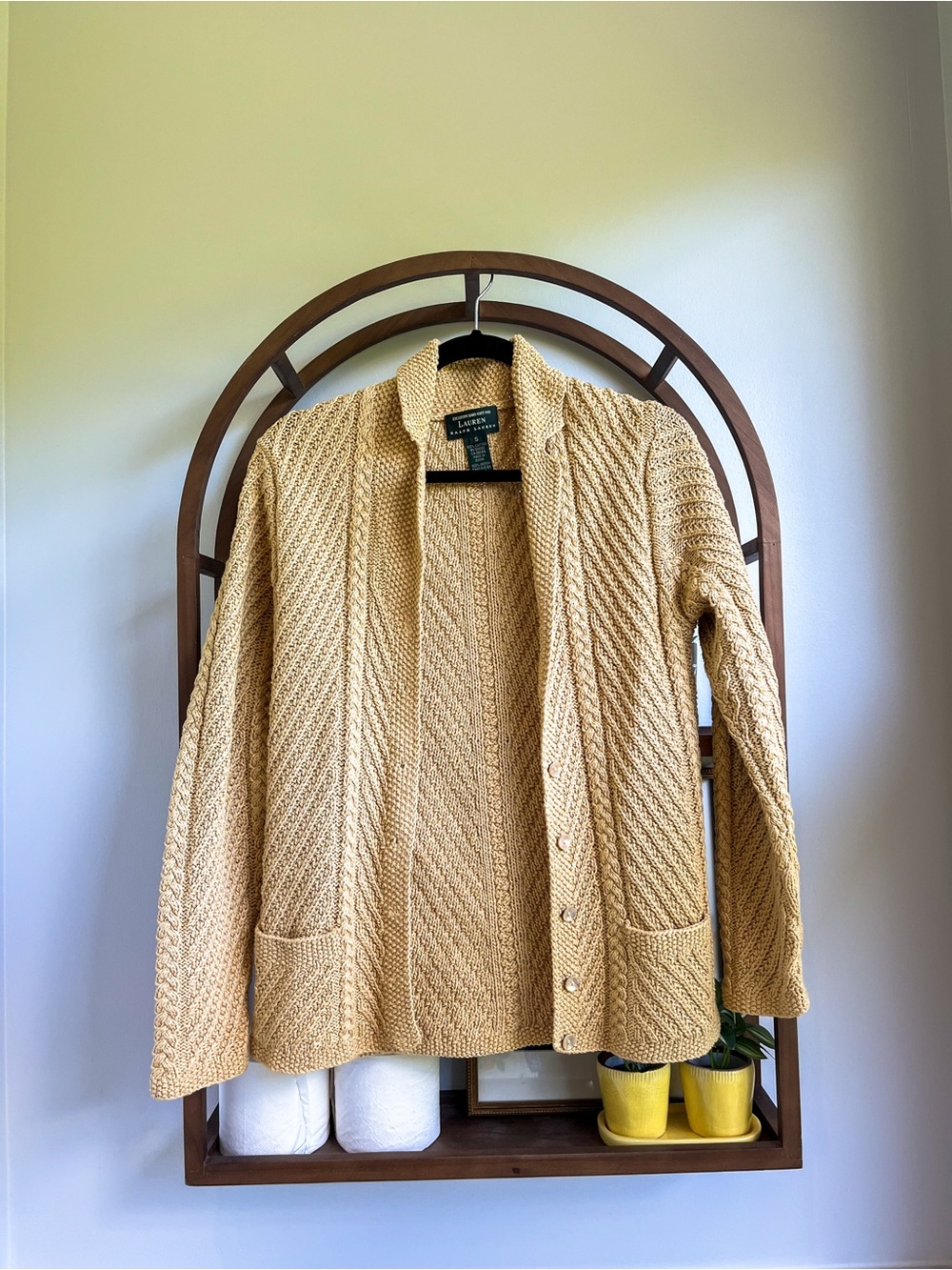 Vintage Lauren Ralph Lauren Cable Knit Cardigan in Mustard Yellow